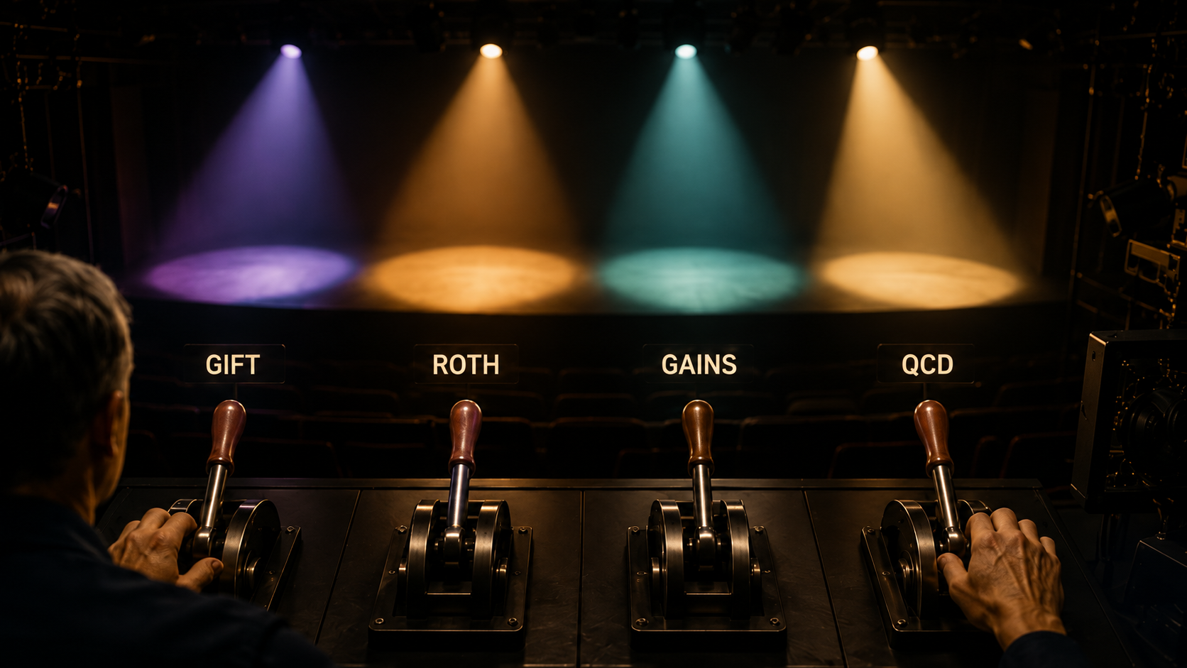 Theater controls coordinating gifts, Roth conversions, gains, and QCDs