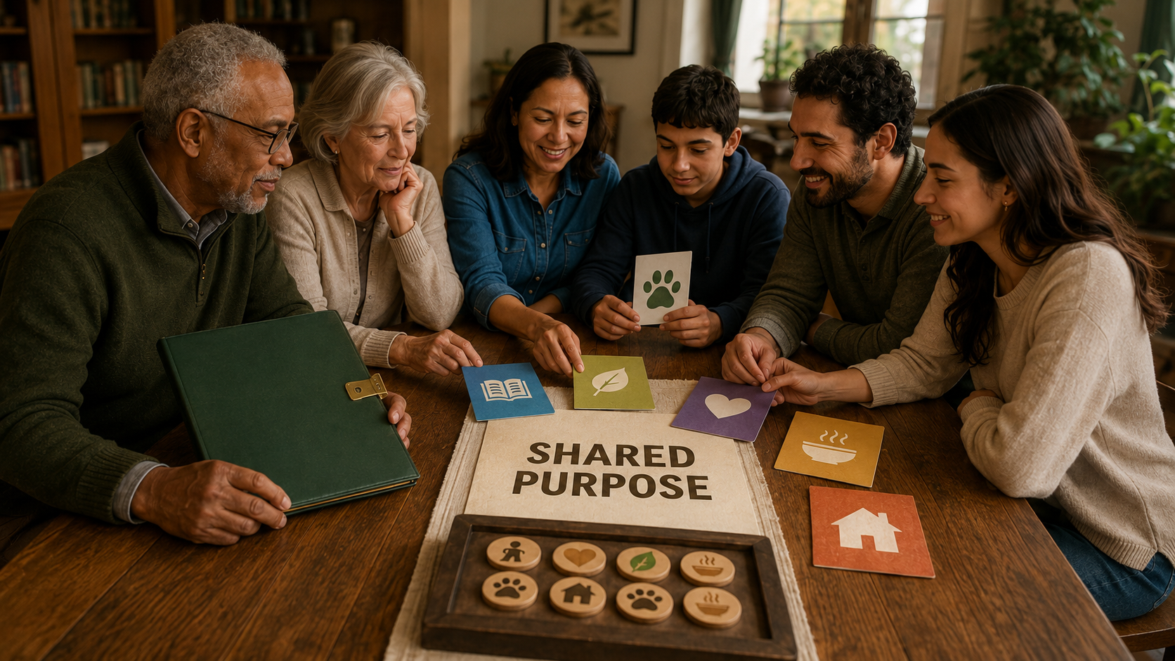 A family discussing charitable priorities while the donor retains final authority.
