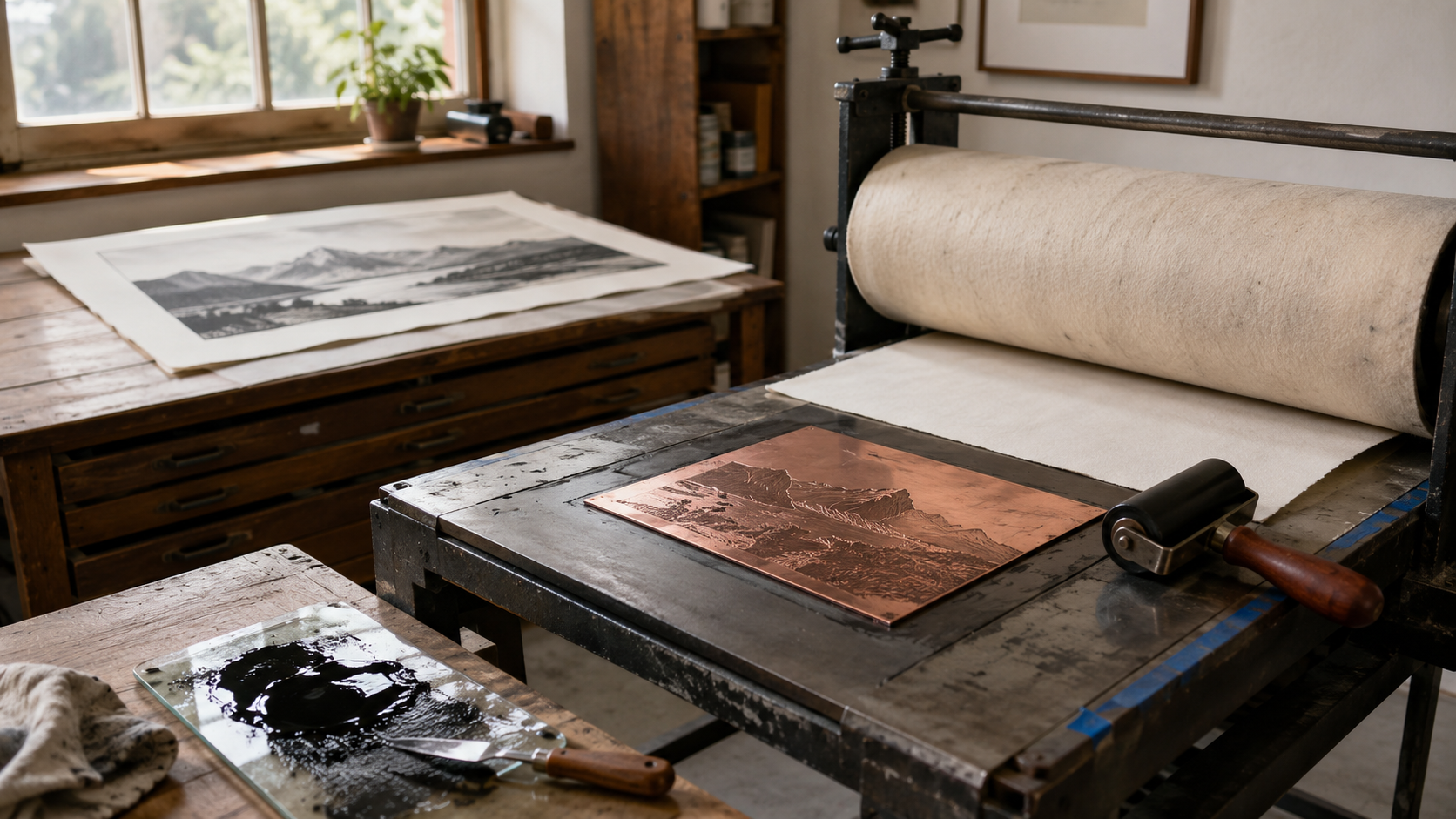 A traditional printing press preparing a fresh sheet from an engraved plate, illustrating how tax planning shapes decisions before the final tax return is produced.