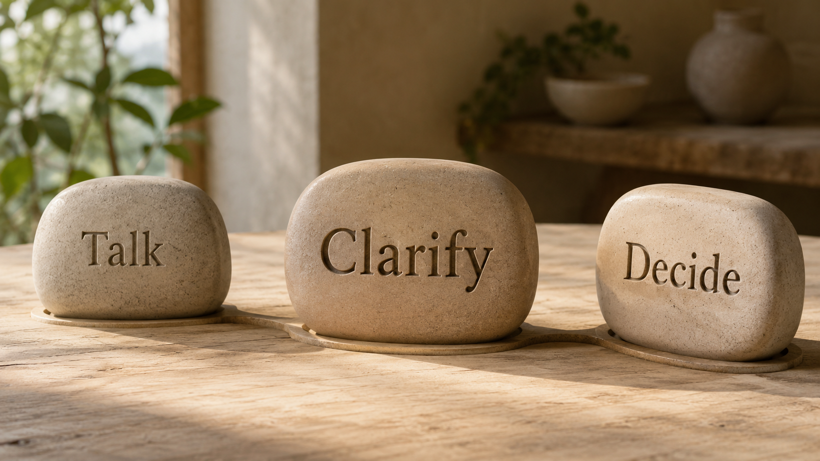 Three rocks. Talk, clarify, decide