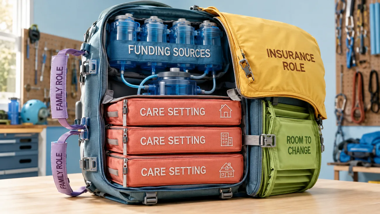 An adaptable care pack combines care setting, funding sources, insurance role, family role, and room to change as coordinated parts of one long-term care plan.