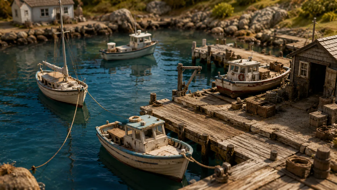 Boats moored in a harbor.
