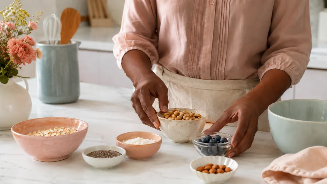 Hands arranging small bowls of ingredients on a kitchen counter, representing the details that need to be gathered before a financial plan is built.