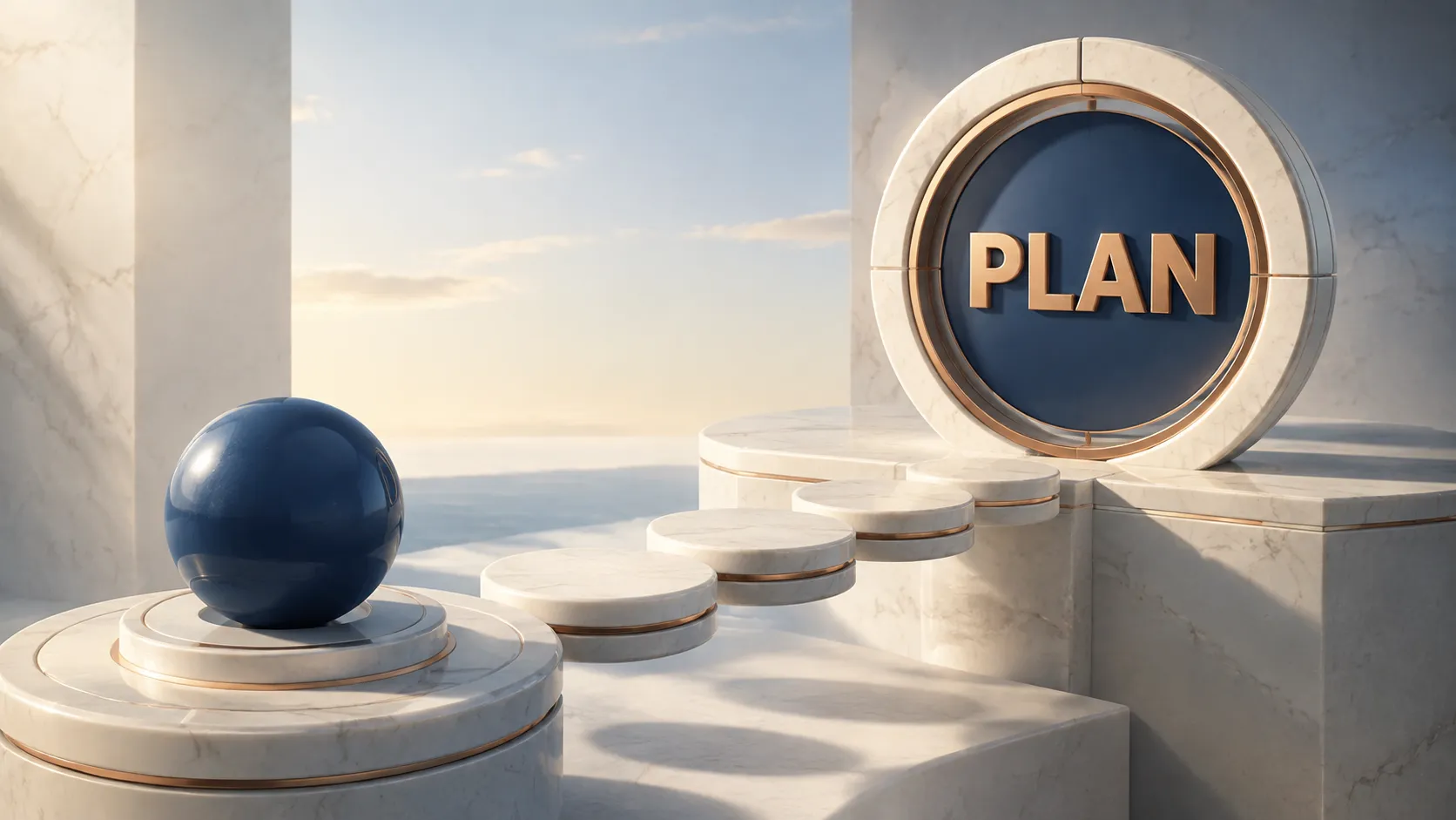 A blue sphere waits before a sequence of steps leading toward a confirmed retirement tax plan.