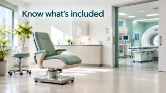 A sunlit consultation room opens onto a diagnostic suite beneath the words “Know what’s included.”
