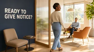 A workplace transition scene represents announcing a retirement date