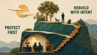 A protected household beneath a reserve-rebuilding structure.