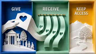 A cut-paper scene shows a charitable gift creating recurring lifetime payments while separate resources remain accessible.