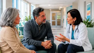 A patient and chosen health care agent listen together during a medical conversation.