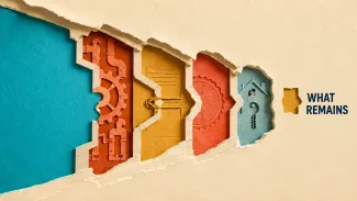 Layered cut paper narrows business operations, transaction terms, taxes, and personal needs into the cash that remains.
