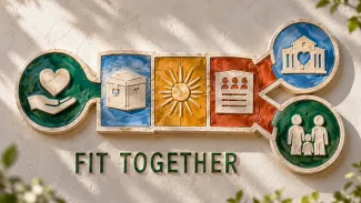 A ceramic relief connects charitable intent and estate assets with separate charity and family beneficiaries.