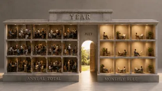An architectural cutaway contrasts crowded annual earnings before July with individually evaluated retirement months afterward.