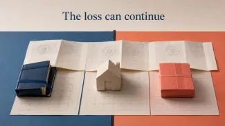 A continuous tax record spans three calendar periods beneath the words “The loss can continue,” illustrating how an unused capital loss may carry forward.