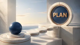 A blue sphere waits before a sequence of steps leading toward a confirmed retirement tax plan.