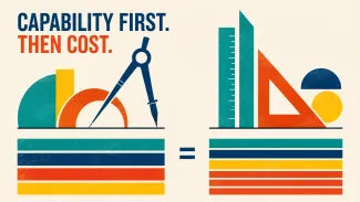 Two sets of geometric planning tools sit above different cost layers, illustrating the need to compare capability before fees.