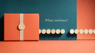 A sealed pension record aligns with a continuing series of markers beneath the question “What continues?”