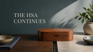 A walnut reserve box spans two surfaces beneath the words “The HSA Continues.”