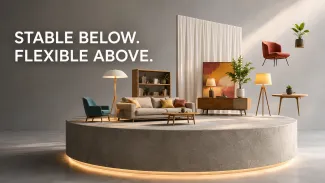 A furnished living space rests on a solid foundation while movable elements represent flexibility above.