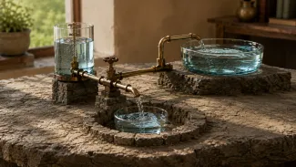 Connected glass vessels with water flowing between them, illustrating how retirement income decisions influence one another over time.