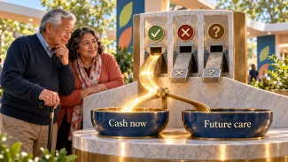 Two older adults consider a verified-expense mechanism directing HSA resources toward cash now while preserving future care.