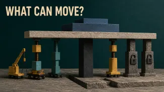 Miniature movable and locked supports carry a heavy platform beneath the words “What Can Move?”