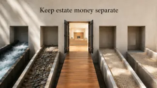 Four distinct channels approach a bank, while only the estate-money channel passes through an authorization gate.