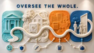 A ceramic relief connects legal authority, protected assets, estate obligations, professional support, and the final family handoff.
