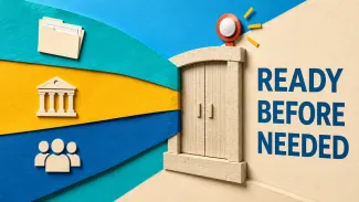 Three preparation paths converge at a closed door beneath the words “Ready Before Needed.”