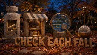 An autumn garden installation represents prescriptions, pharmacy access, coverage, and costs above the words “Check Each Fall.”